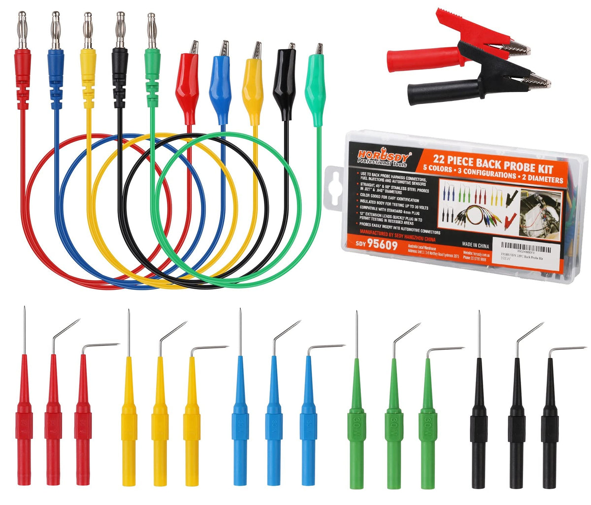 22 Pc Back Probe Pin Kit with 5 Colors Silicone Wires N90493