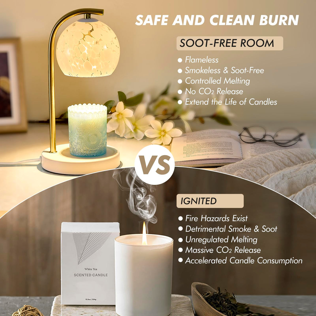 Dimmable Candle Warmer Lamp with Timer, 2 Bulbs, White F62097