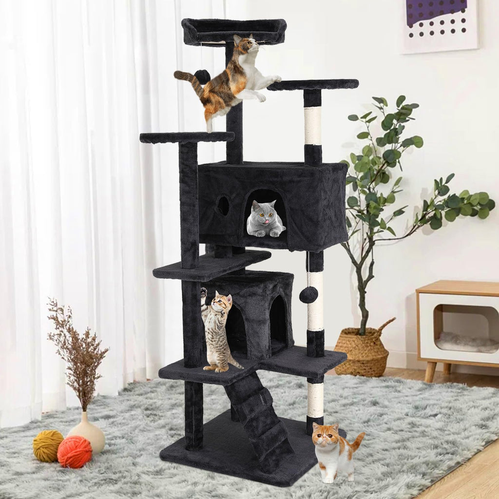 70 Inches Dark Gray Multi-Level Cat Tree with Litter Box Enclosure B5929