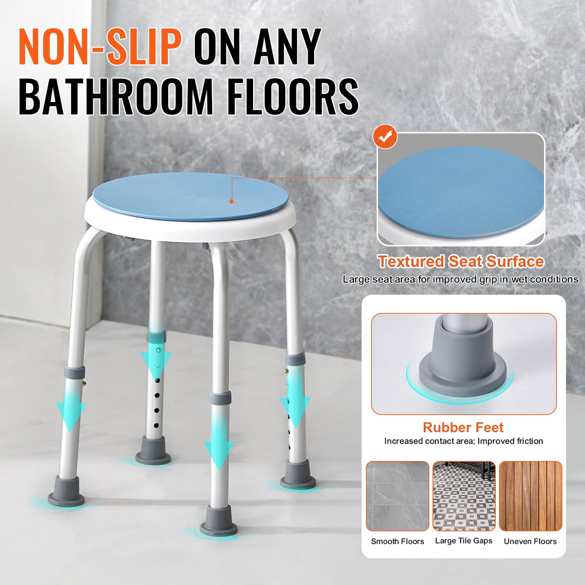 Adjustable Non-Slip Shower Chair 300 lbs Capacity G616649