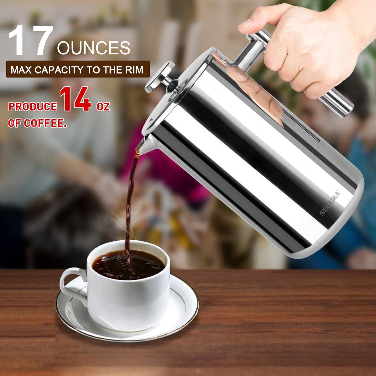 French Press Coffee Maker 304 Grade Stainless Steel Insulated 17oz F3828