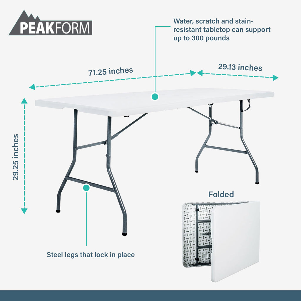 Portable Fold-in-Half Banquet Table 300 Lb Capacity White 6 Ft F811476