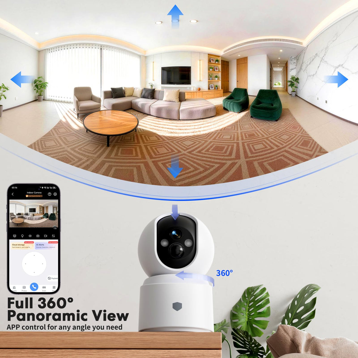 Battery Powered Wireless Indoor Security Camera, 4MP HD Pan/Tilt, 6000mAh Rechargeable, 5G&2.4G WiFi 6 R55581