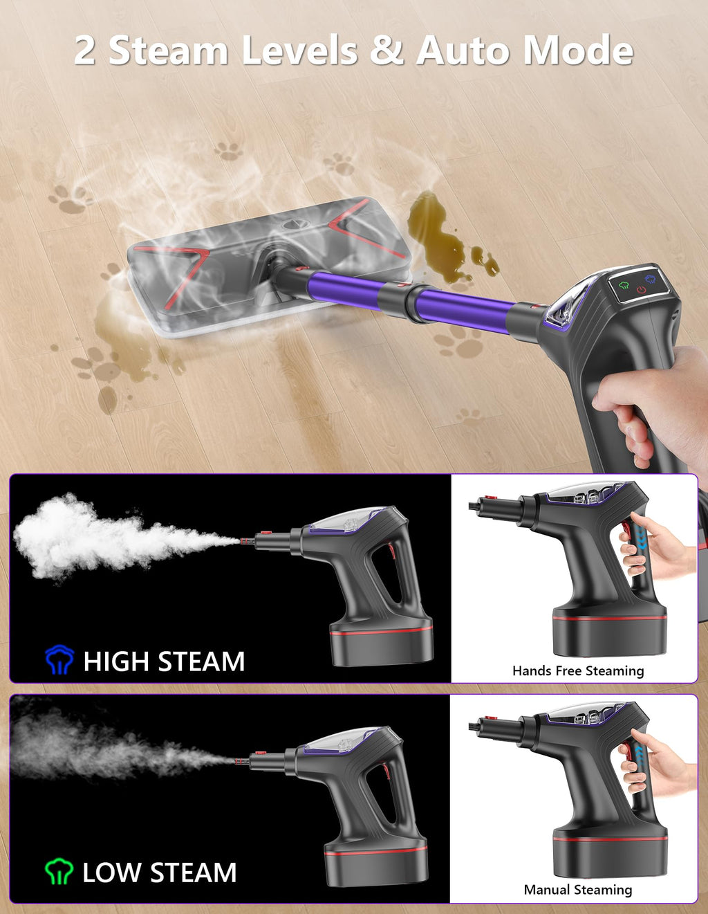 Heavy Duty All-in-One Steam Mop with Detachable Handheld Steamer H274838