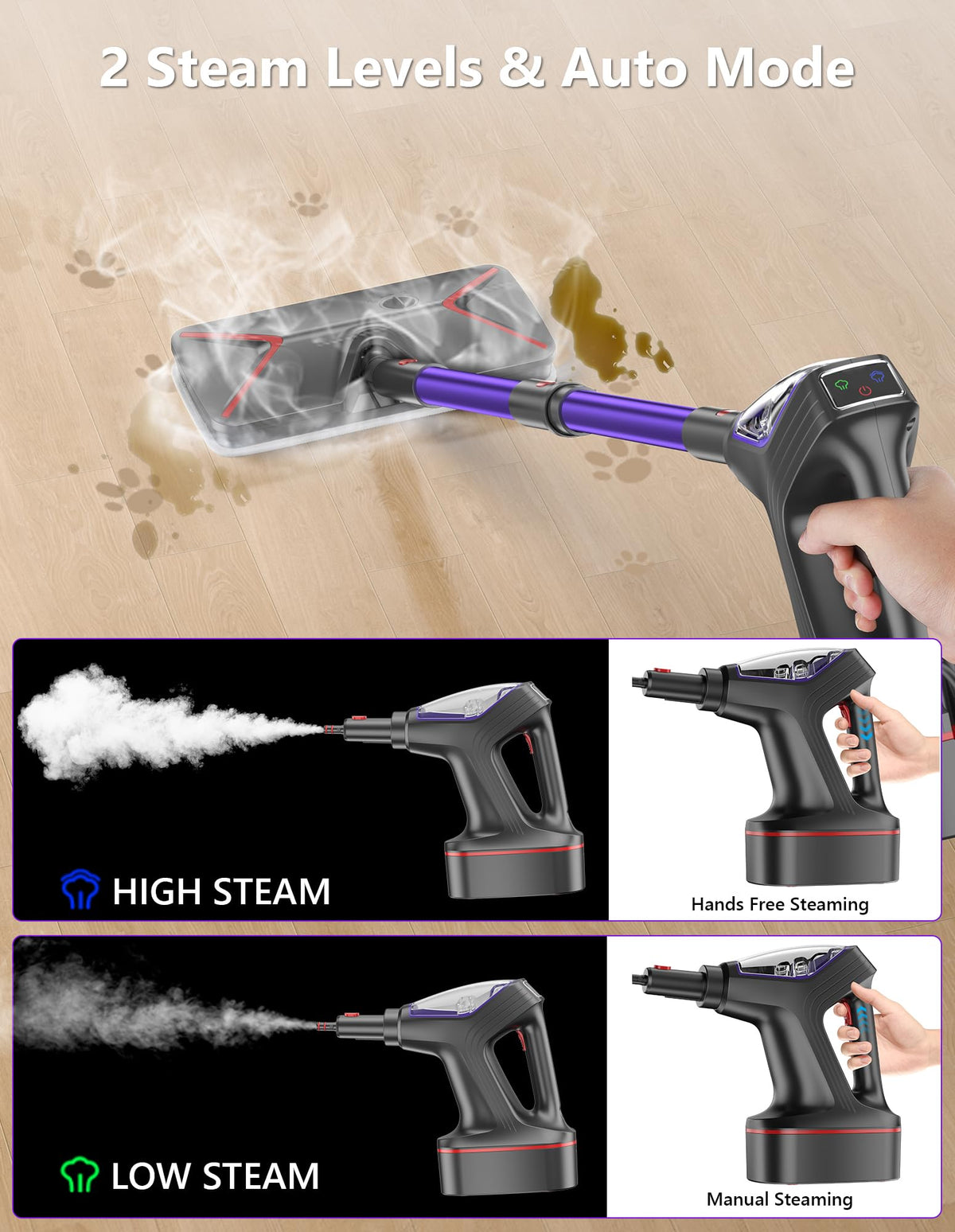 Heavy Duty All-in-One Steam Mop with Detachable Handheld Steamer H274838