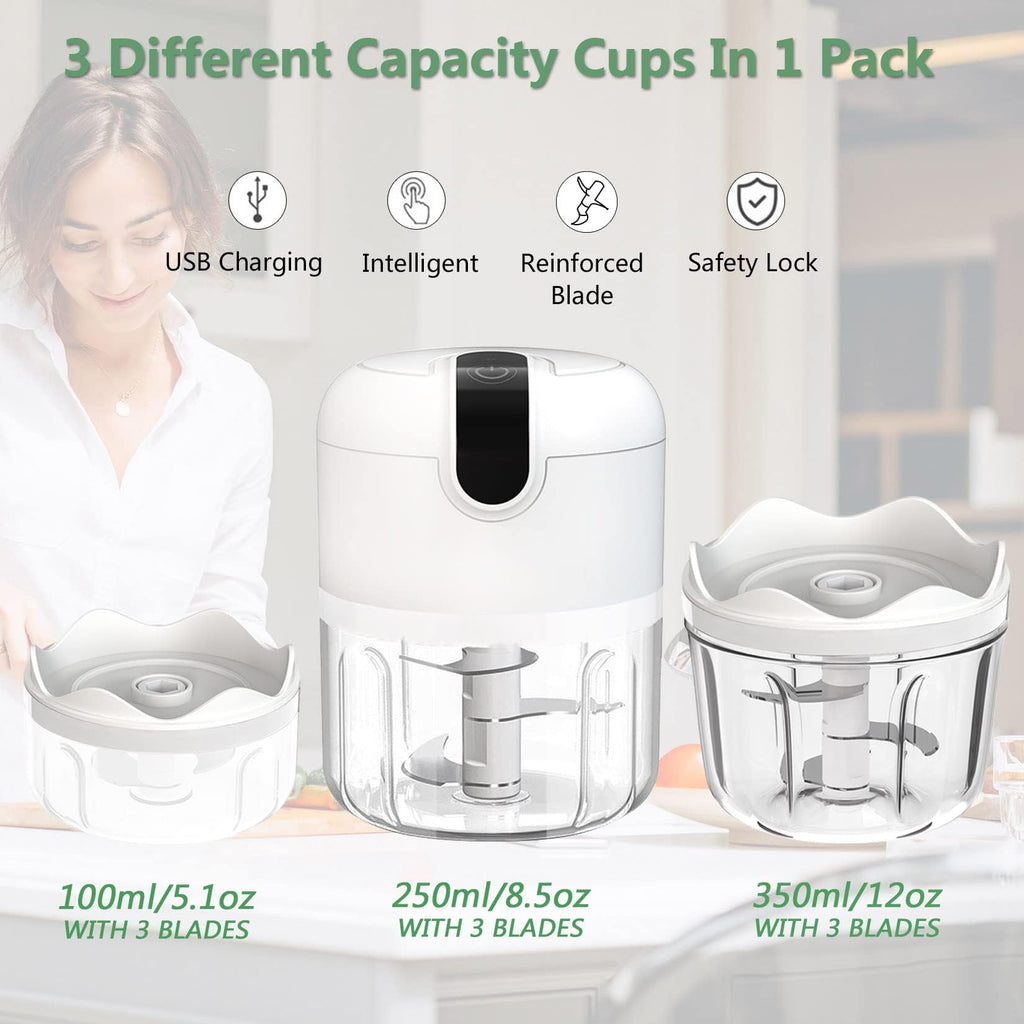 White 3 Cup USB Rechargeable Portable Electric Garlic Crusher F995521