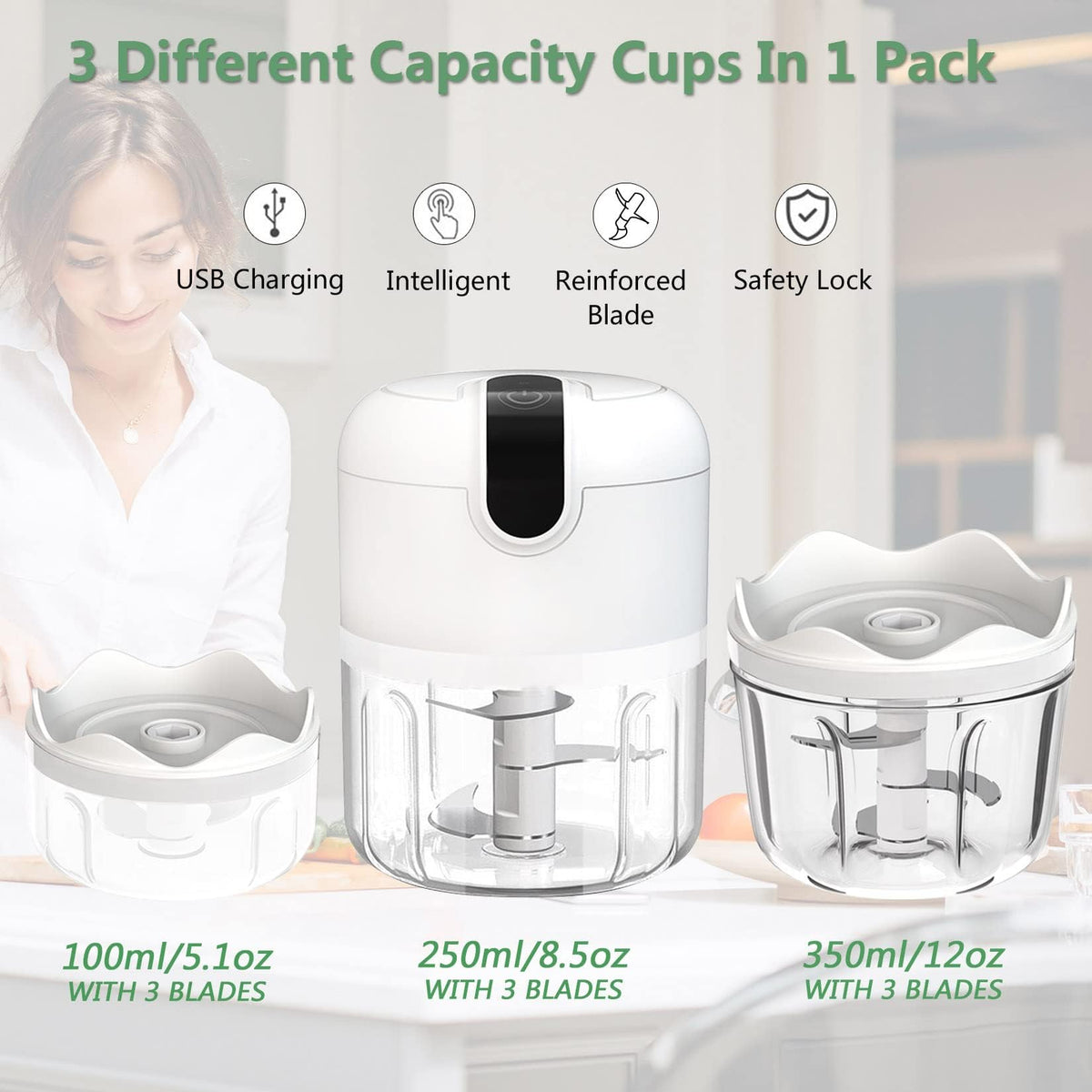 White 3 Cup USB Rechargeable Portable Electric Garlic Crusher F995521