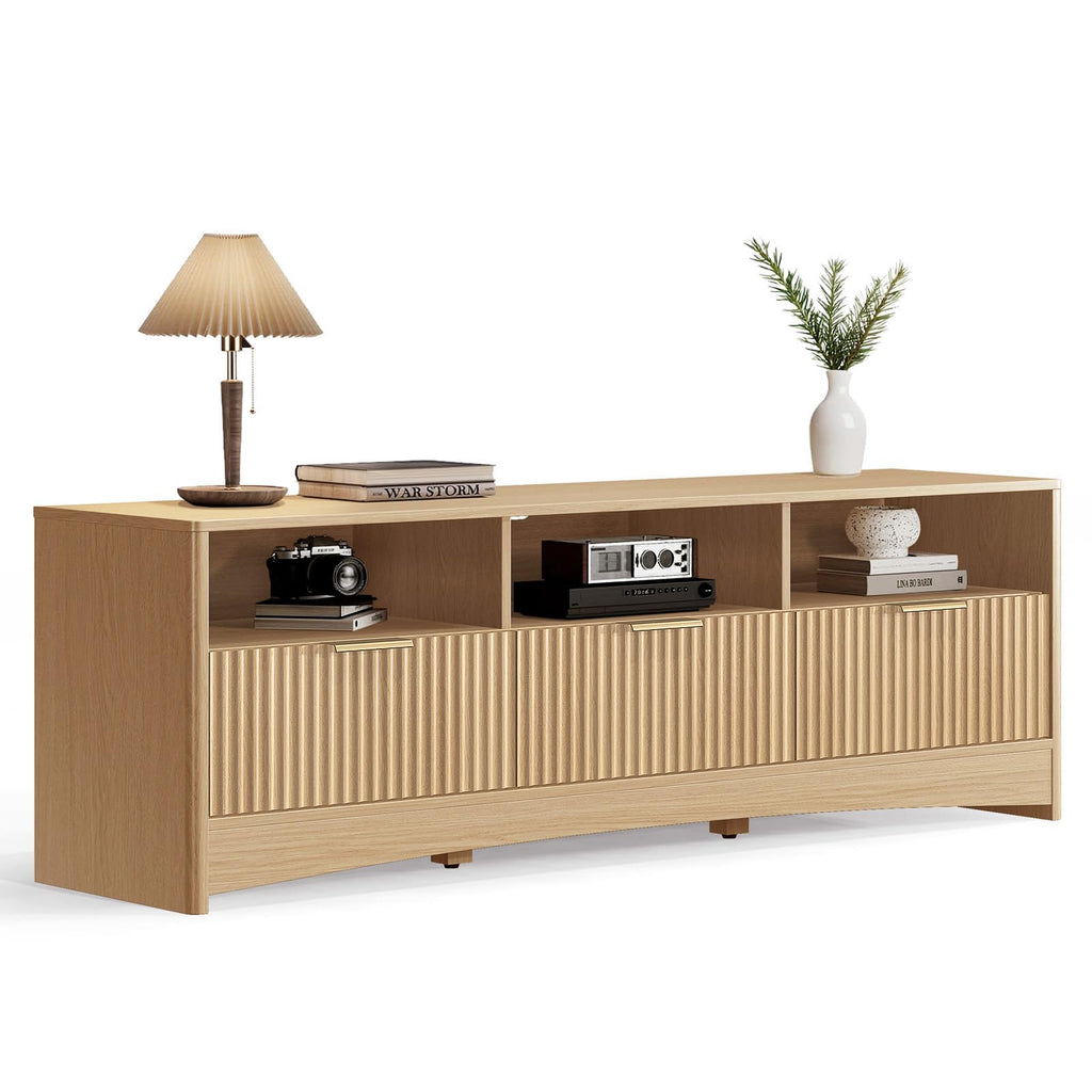59″ Wide 3 Drawer TV Stand with Open Shelves, Natural Oak M96502
