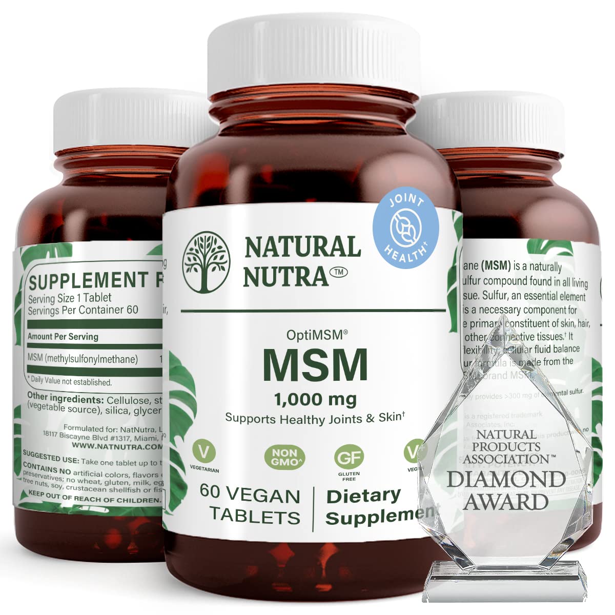 MSM Supplement with Sulfur 1000 mg, 60 Vegan Tablets U545