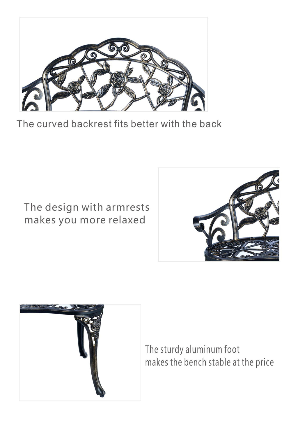 Cast Aluminum Patio Bench S534