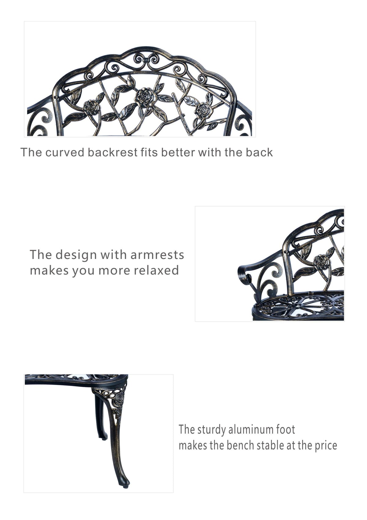 Cast Aluminum Patio Bench S534