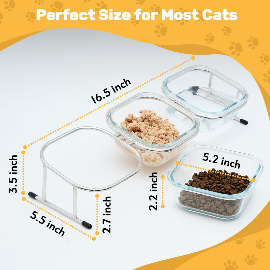 15° Tilted Glass Raised Cat Bowls E7013