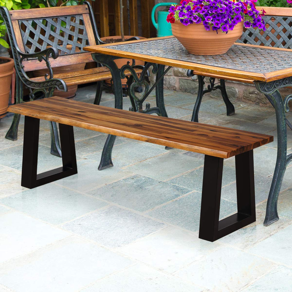 57.5" Live Edge Acacia Wood Outdoor Dining Bench with Metal Legs R82814