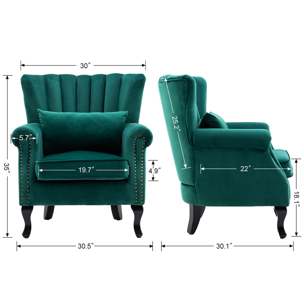 Velvet Green Accent Chairs Set of 2 Q49498