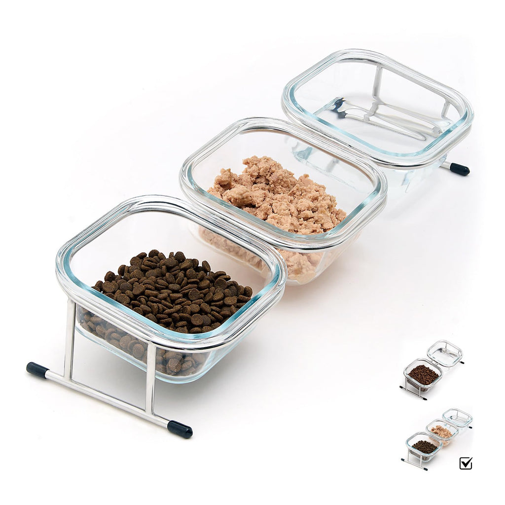 15° Tilted Glass Raised Cat Bowls E7013