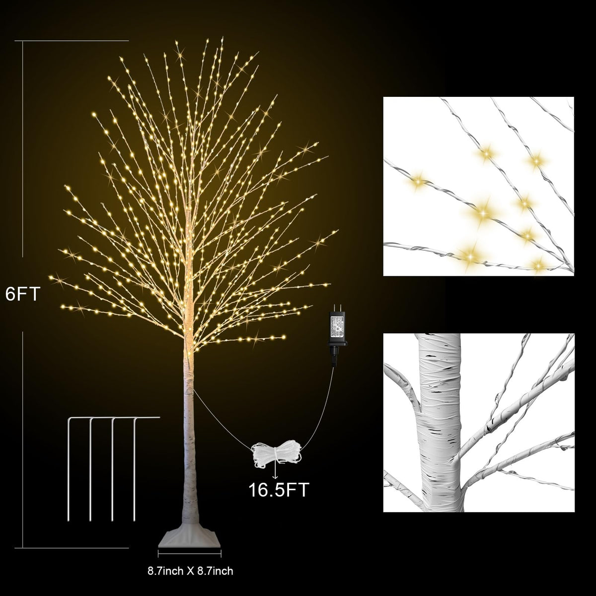 6FT Lighted Birch Tree with 880 LED Warm White Lights K122272