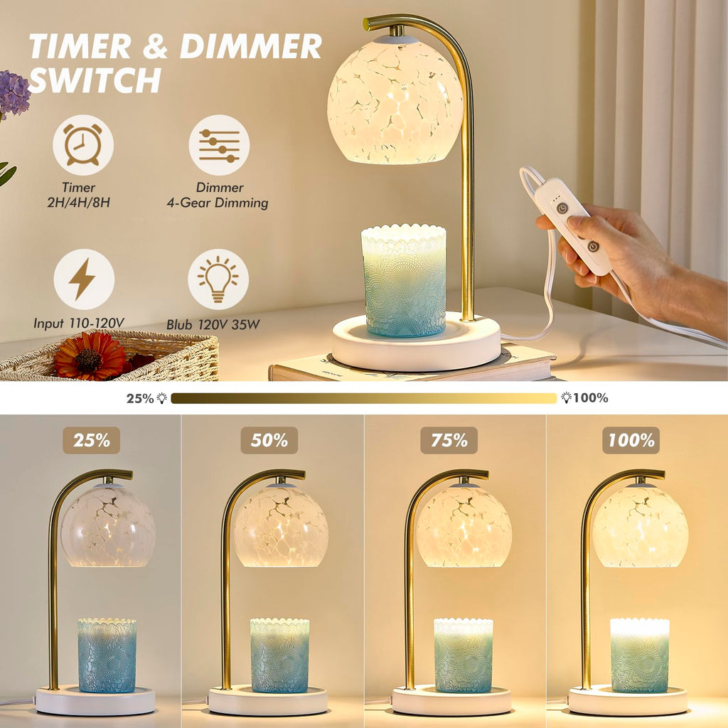 Dimmable Candle Warmer Lamp with Timer, 2 Bulbs, White F62097