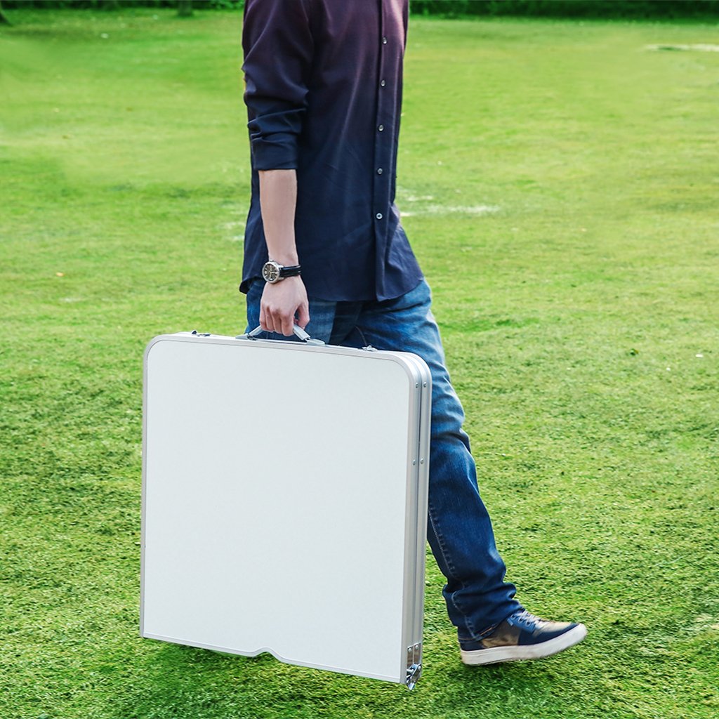 Portable Folding Table White 4 Adjustable Heights U5810