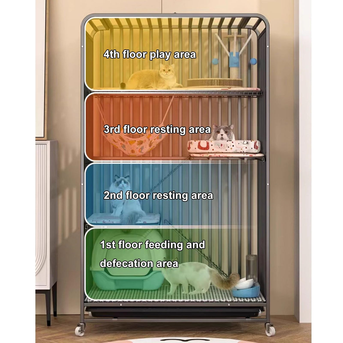4 Tier Cat Cage with Litter Box and Wheel J38166