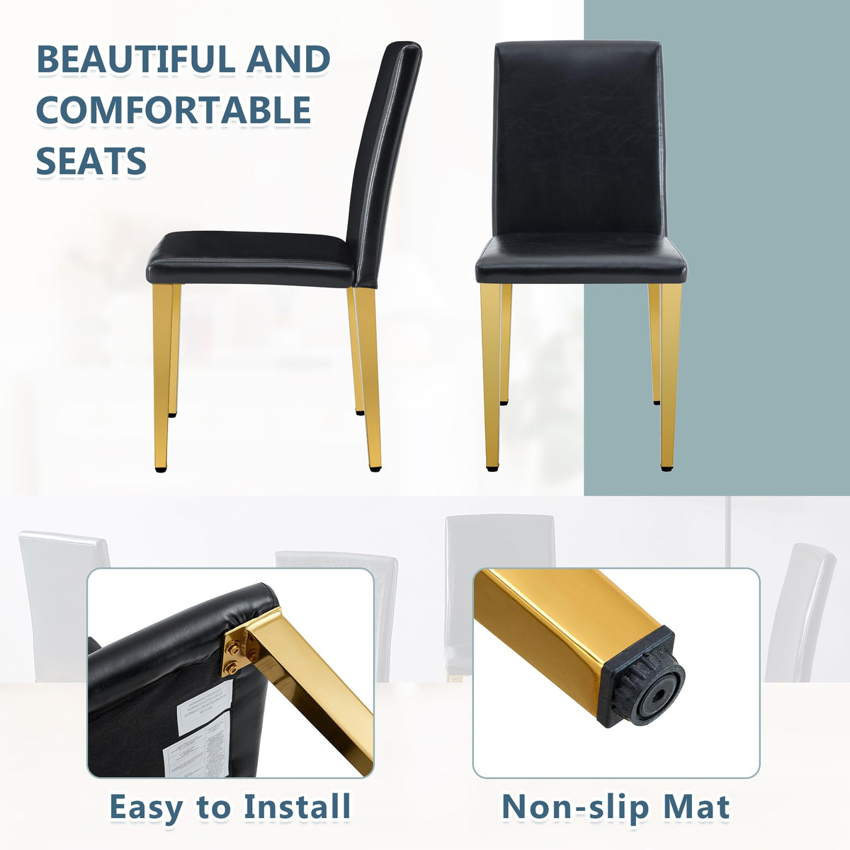 Black Gold Upholstered Dining Chairs Set of 4 P9866