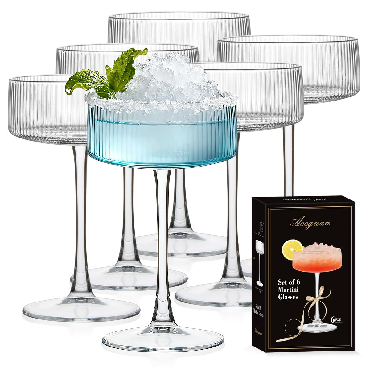 10 oz Ribbed Coupe Glasses Set of 6 G36289