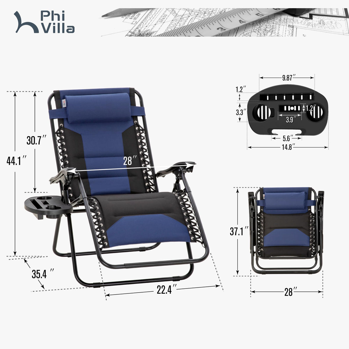 Zero Gravity Chairs Set of 2 Navy D706231