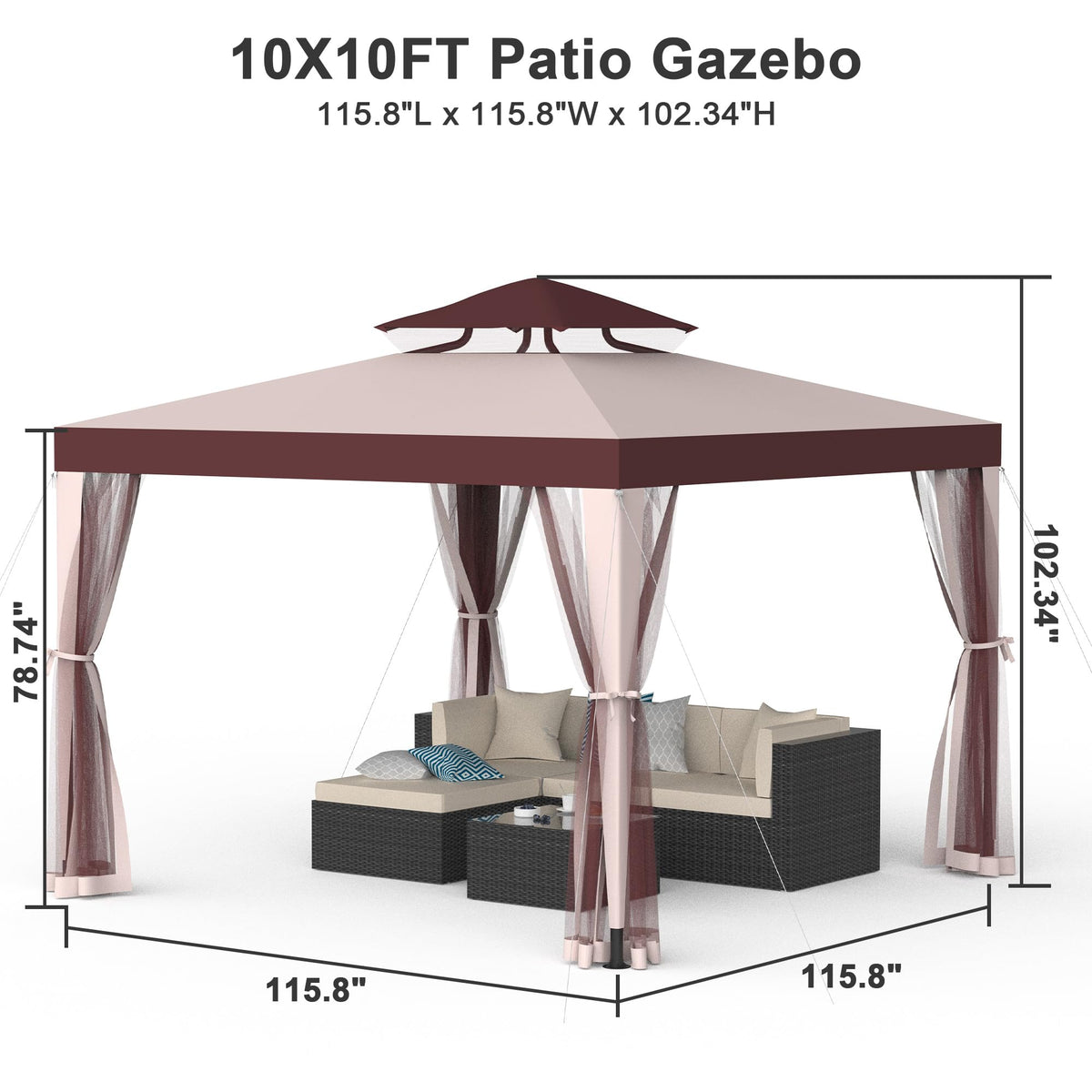 10x10 Outdoor Gazebo with Mosquito Netting O701784