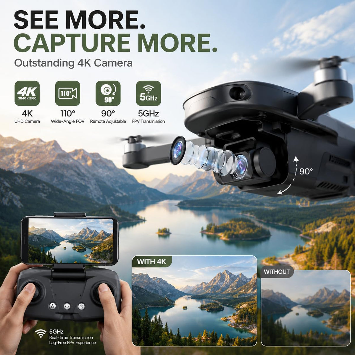 GPS Drone with 4K Camera, Under 249g Foldable RC Quadcopter B869