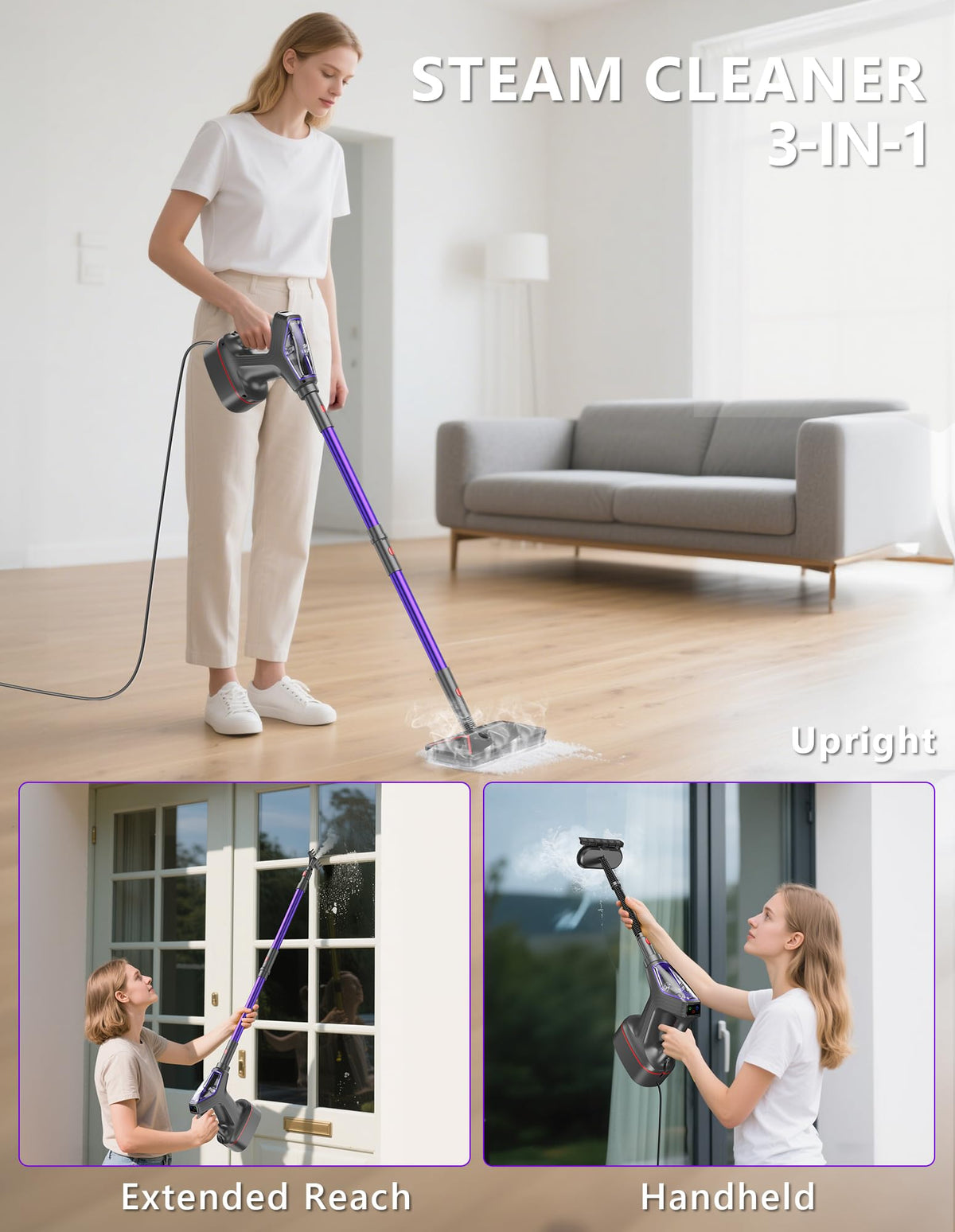 Heavy Duty All-in-One Steam Mop with Detachable Handheld Steamer H274838