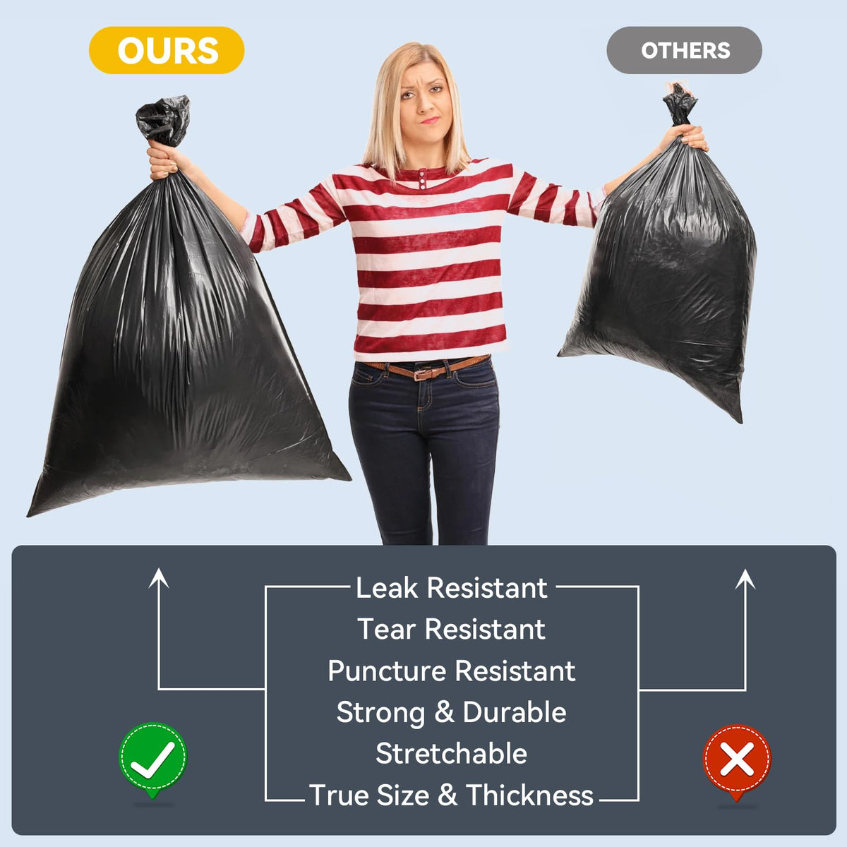 45 Gallon Heavy Duty Black Plastic Trash Bags 50 Count E336