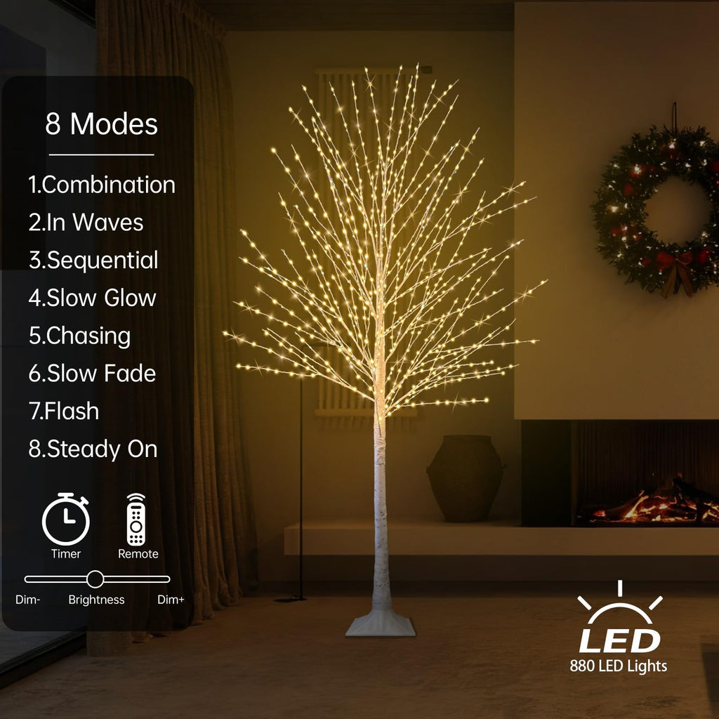 6FT Lighted Birch Tree with 880 LED Warm White Lights K122272