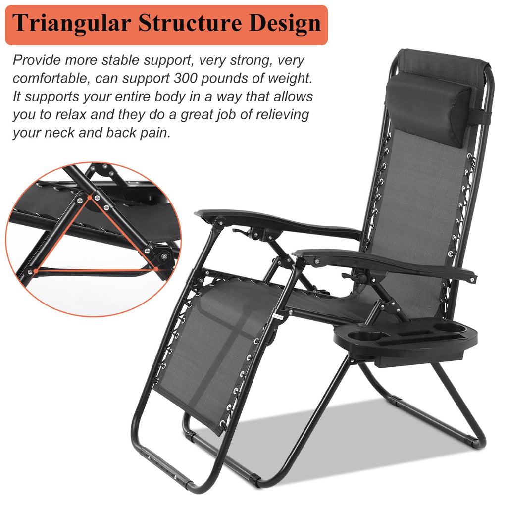 Zero Gravity Chair with Pillow and Cup Holder Trays, Black O55344