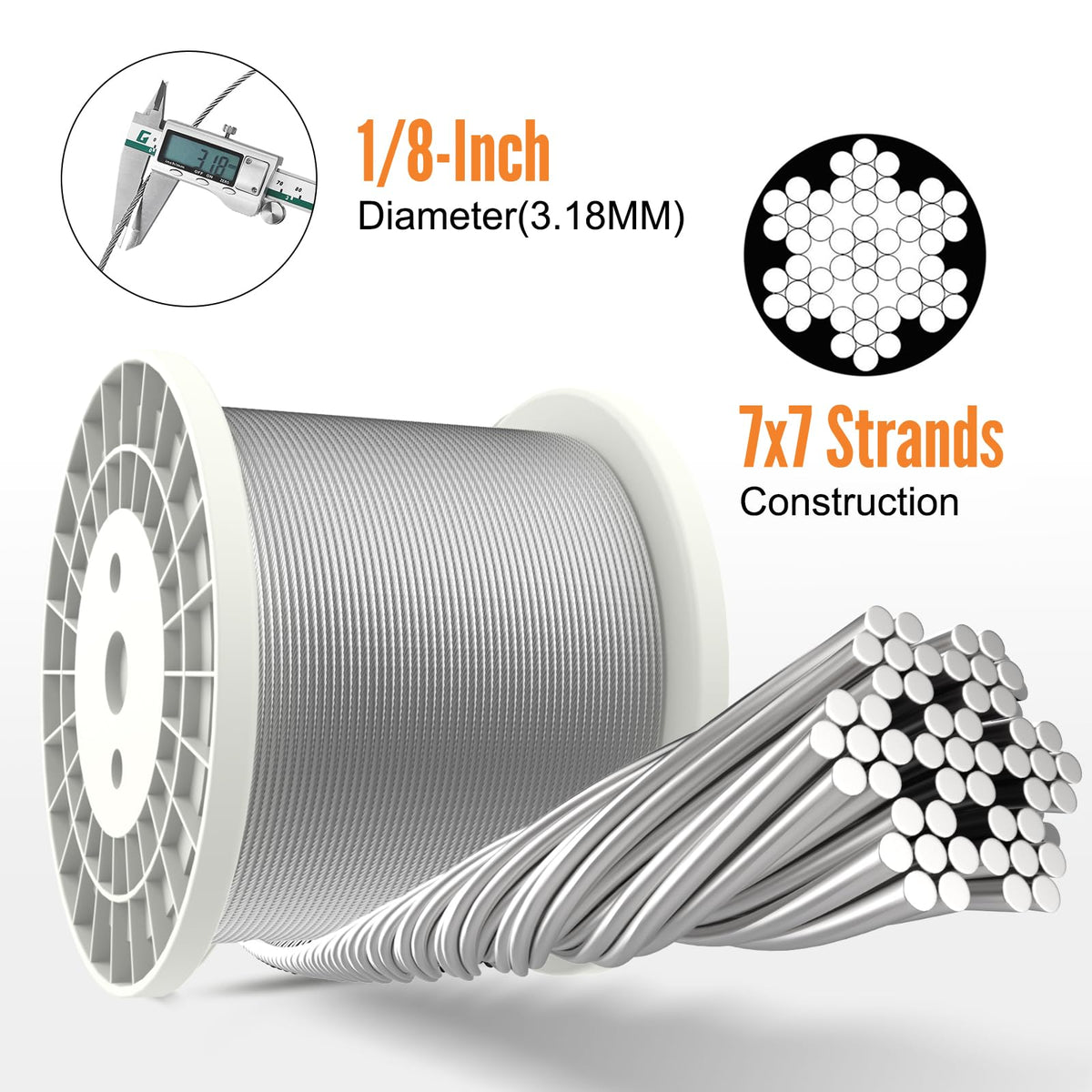 500FT 1/8" T316 Stainless Steel Cable U404608