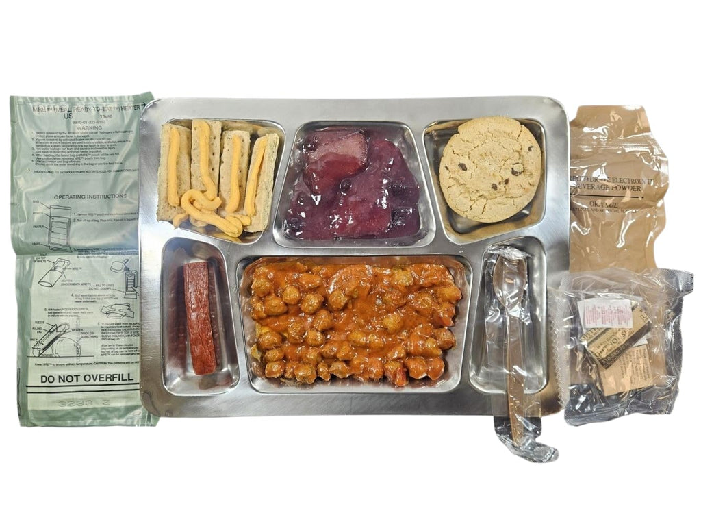 MRE Meal Ready to Eat with Entree Snacks Dessert Drink Mix Utensils Condiments J638
