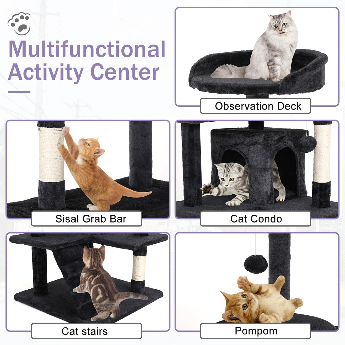 70 Inches Dark Gray Multi-Level Cat Tree with Litter Box Enclosure B5929