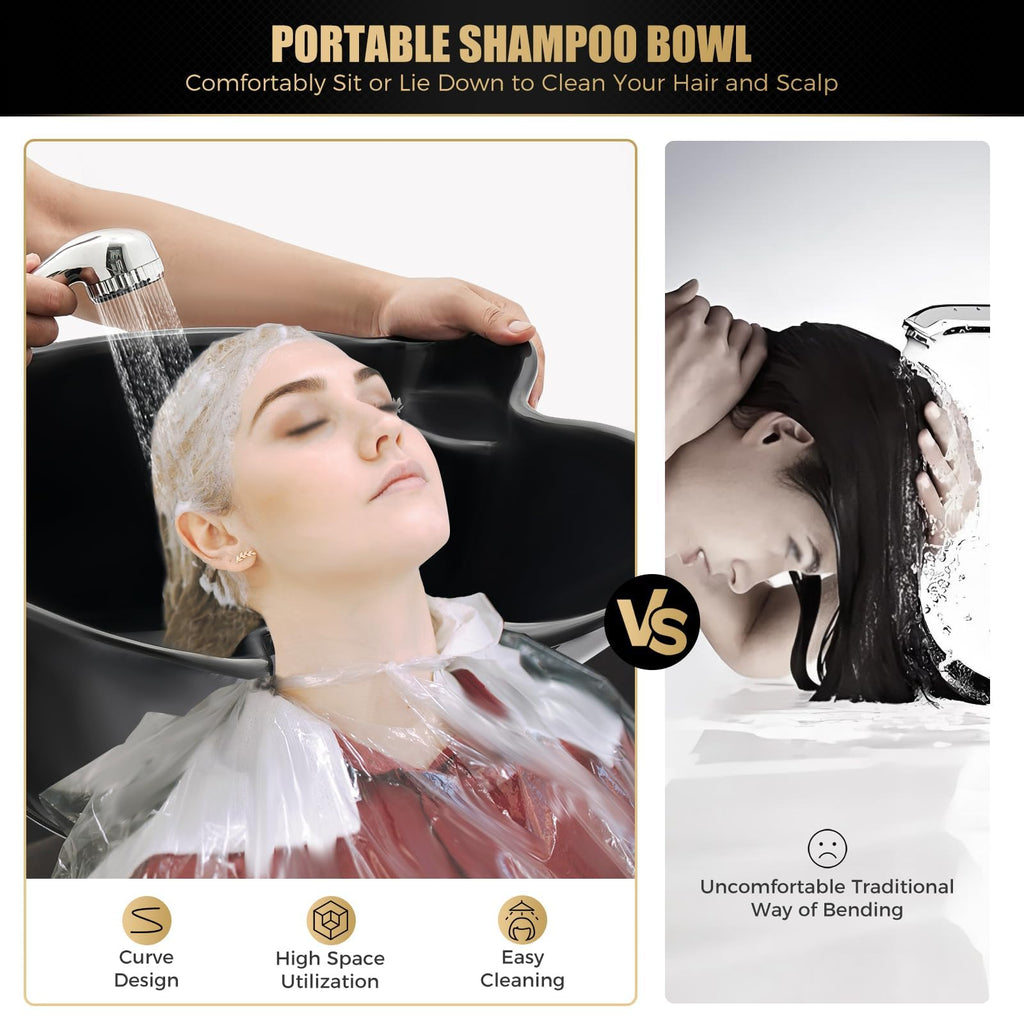 Portable Shampoo Bowl with Electric Pump, Adjustable Height, Dual Bucket Design A769384