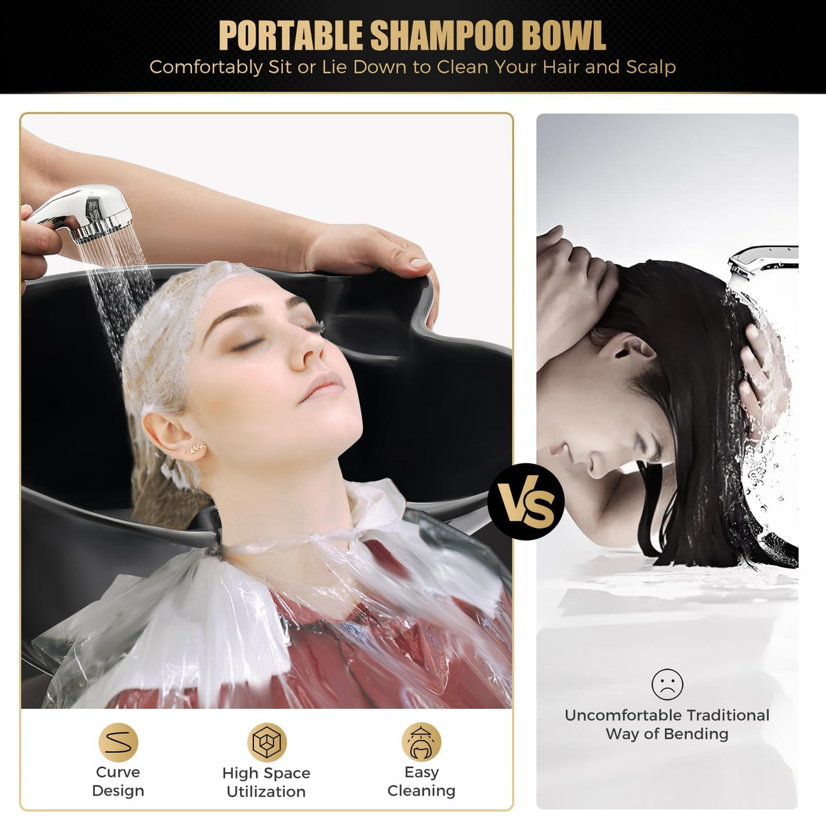 Portable Shampoo Bowl with Electric Pump, Adjustable Height, Dual Bucket Design A769384