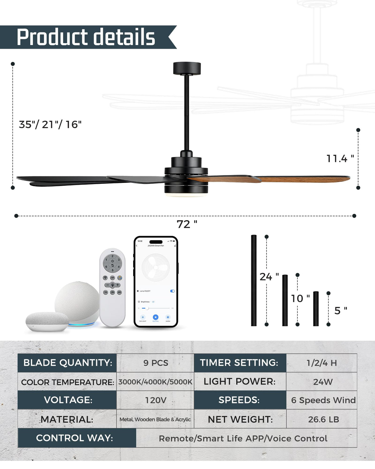 72 Inch Ceiling Fan with Light Q94447