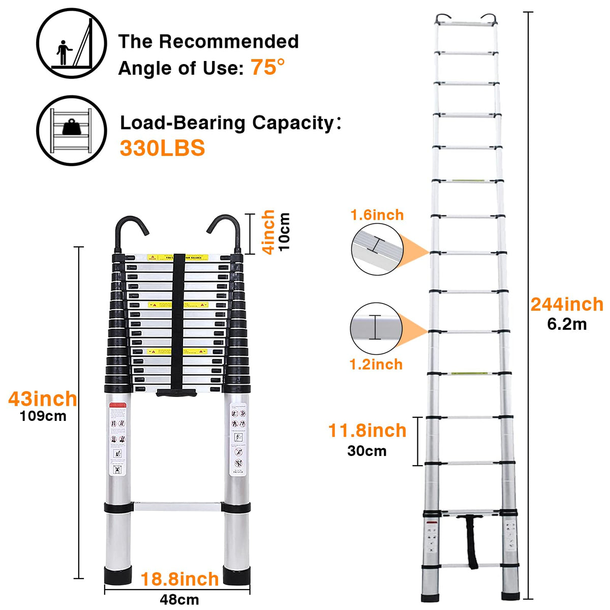 Aluminum Telescoping Ladder 20 FT 330 Lb Capacity R20527