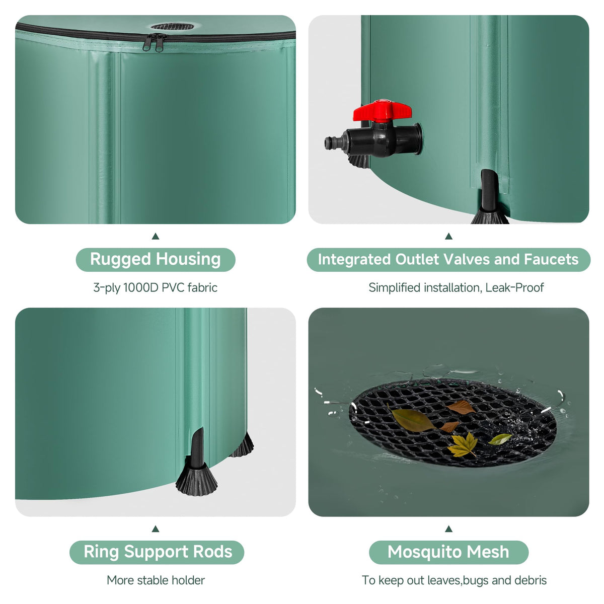 Collapsible 53 Gallon Rain Barrel with Spigots V705