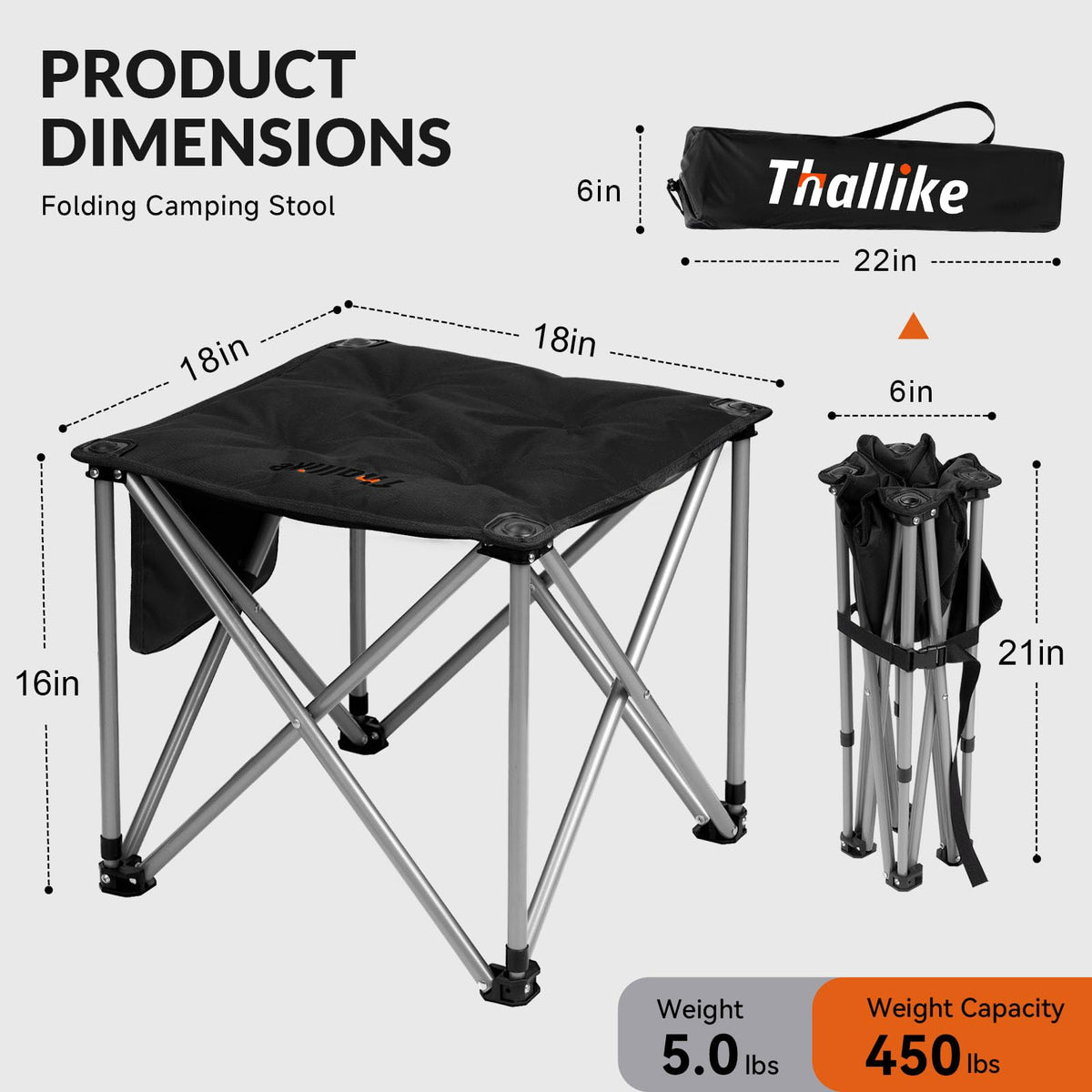 18 Inch Oversized Padded Camping Stool with Storage Bag K85090