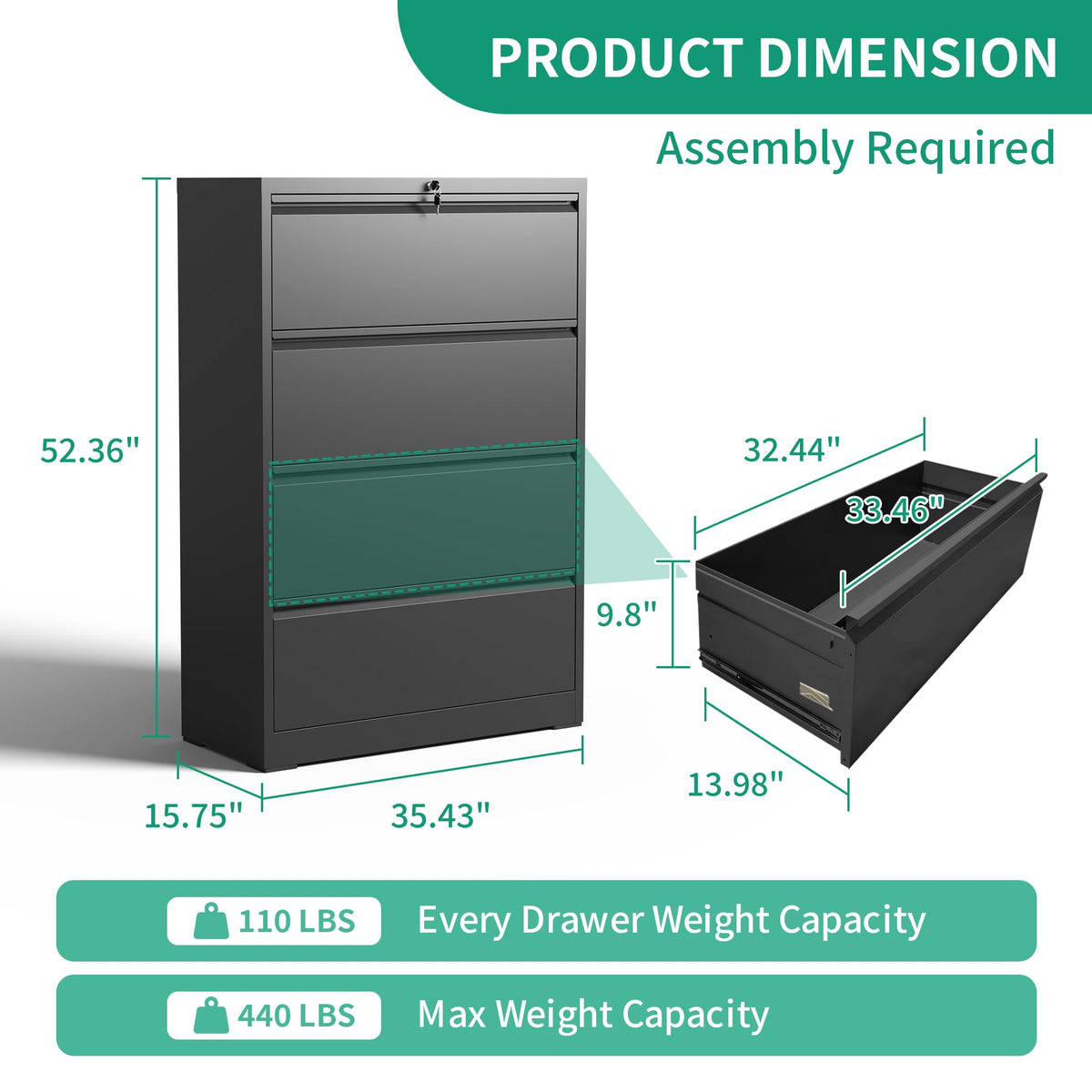 Black 4 Drawer Metal File Cabinet R500514