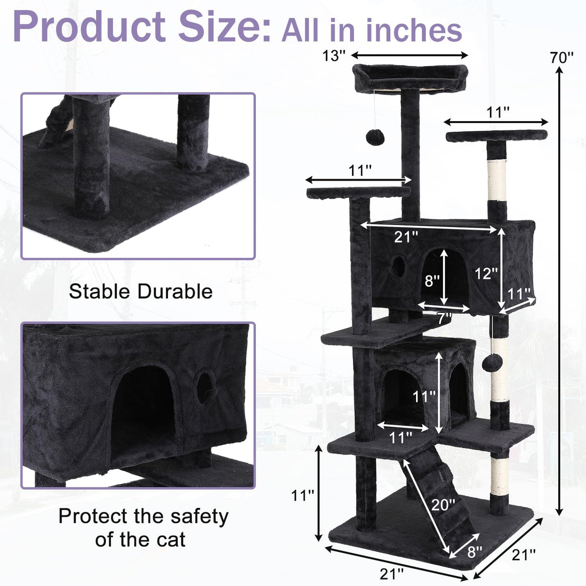 70 Inches Dark Gray Multi-Level Cat Tree with Litter Box Enclosure B5929