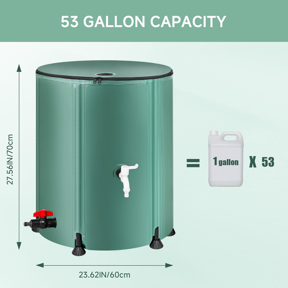 Collapsible 53 Gallon Rain Barrel with Spigots V705