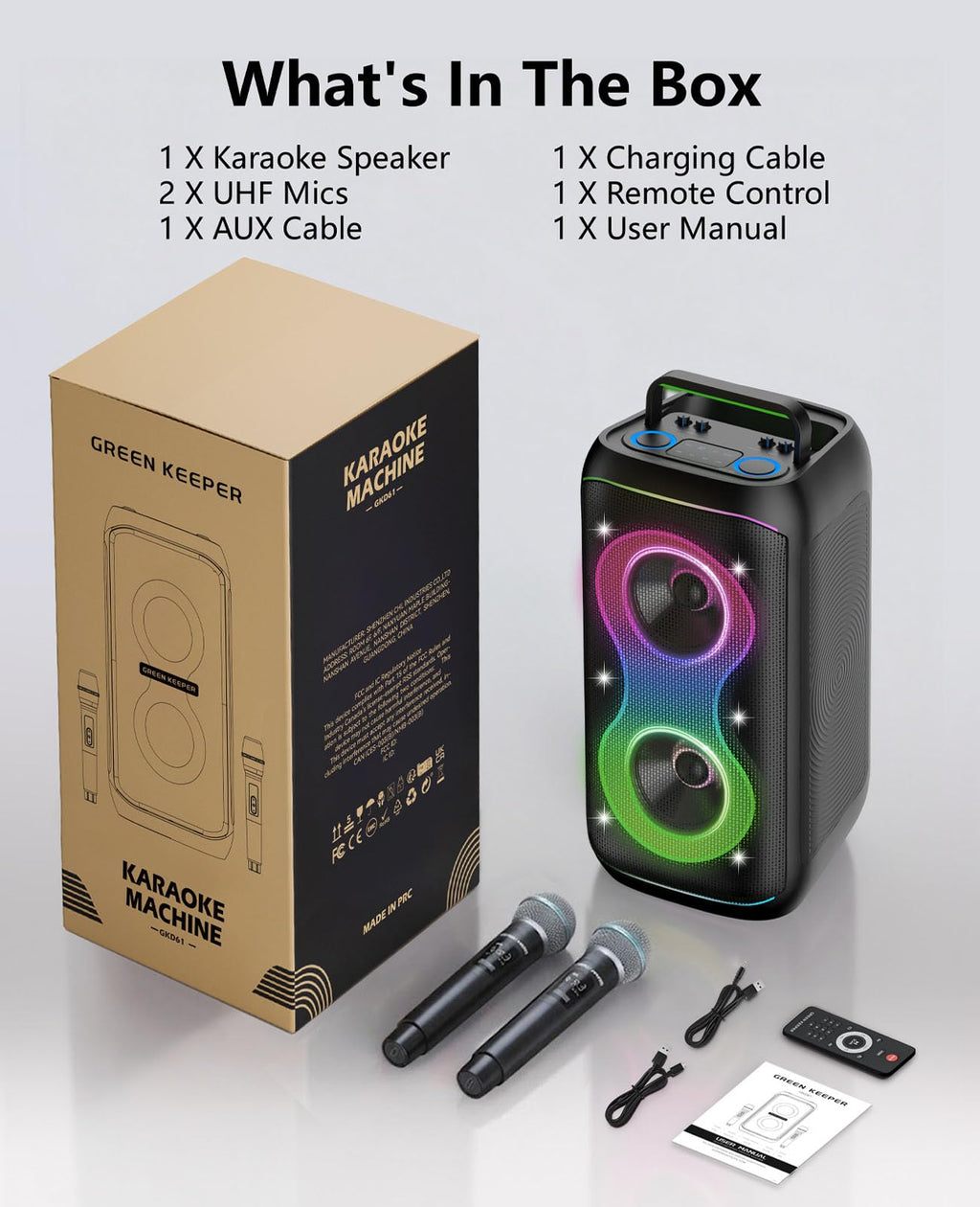 500W Karaoke Machine with 2 Wireless Microphones and Dual 6.5'' Subwoofers Y3241