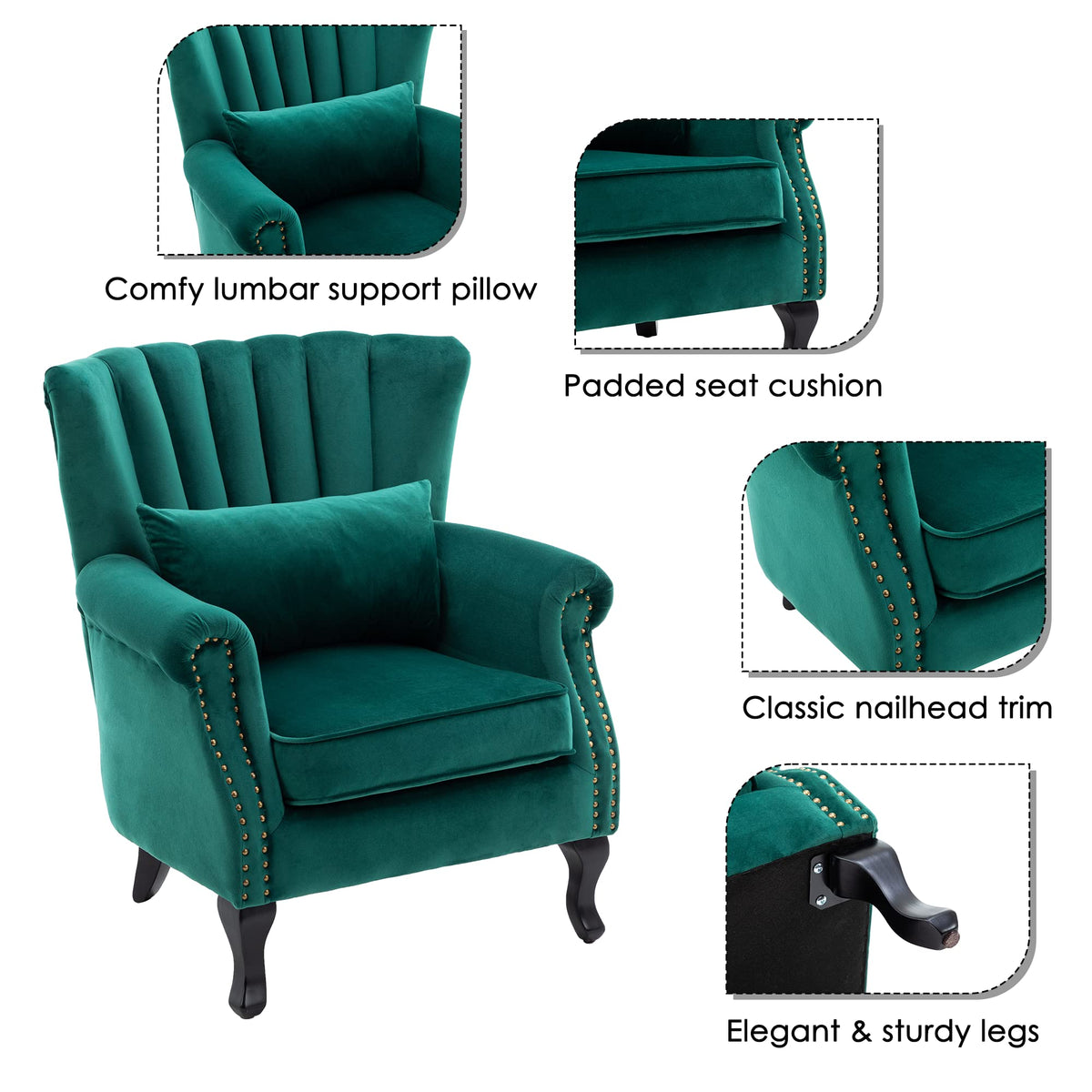 Velvet Green Accent Chairs Set of 2 Q49498
