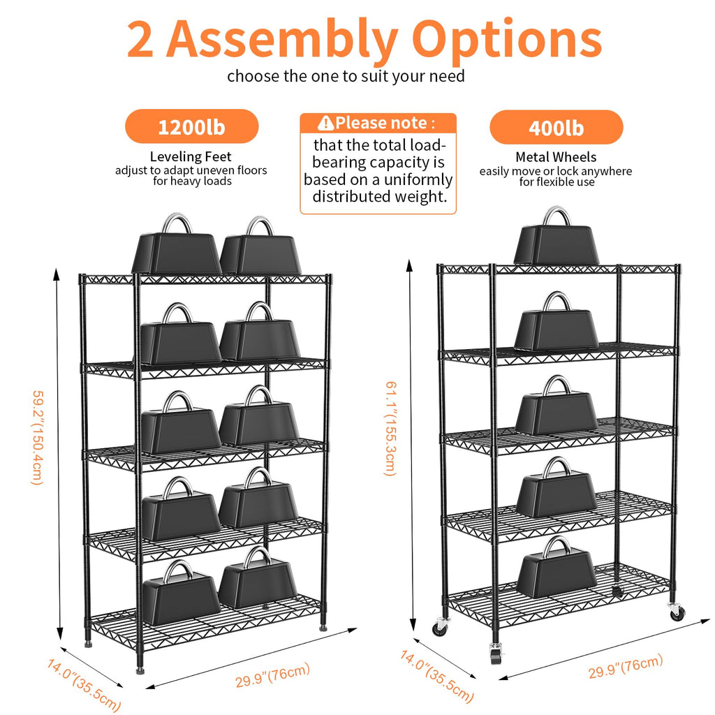 5-Tier Heavy Duty Metal Shelving Unit on Lockable Wheels K66119