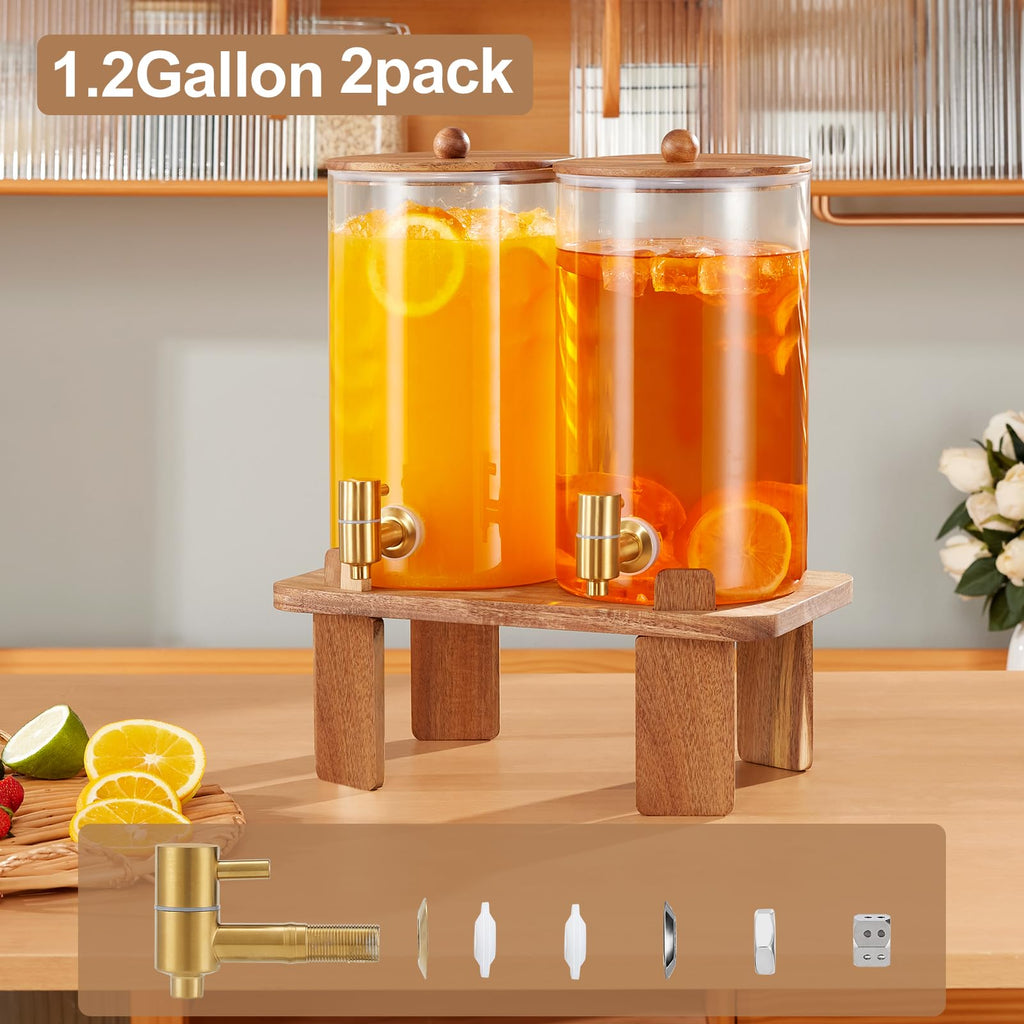 2pcs 1.2 Gallon Glass Drink Dispenser with Stand T20913