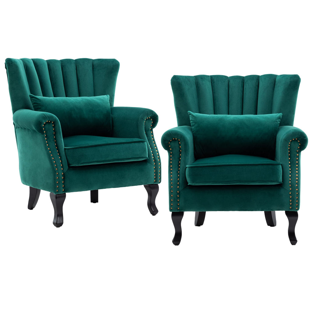 Velvet Green Accent Chairs Set of 2 Q49498