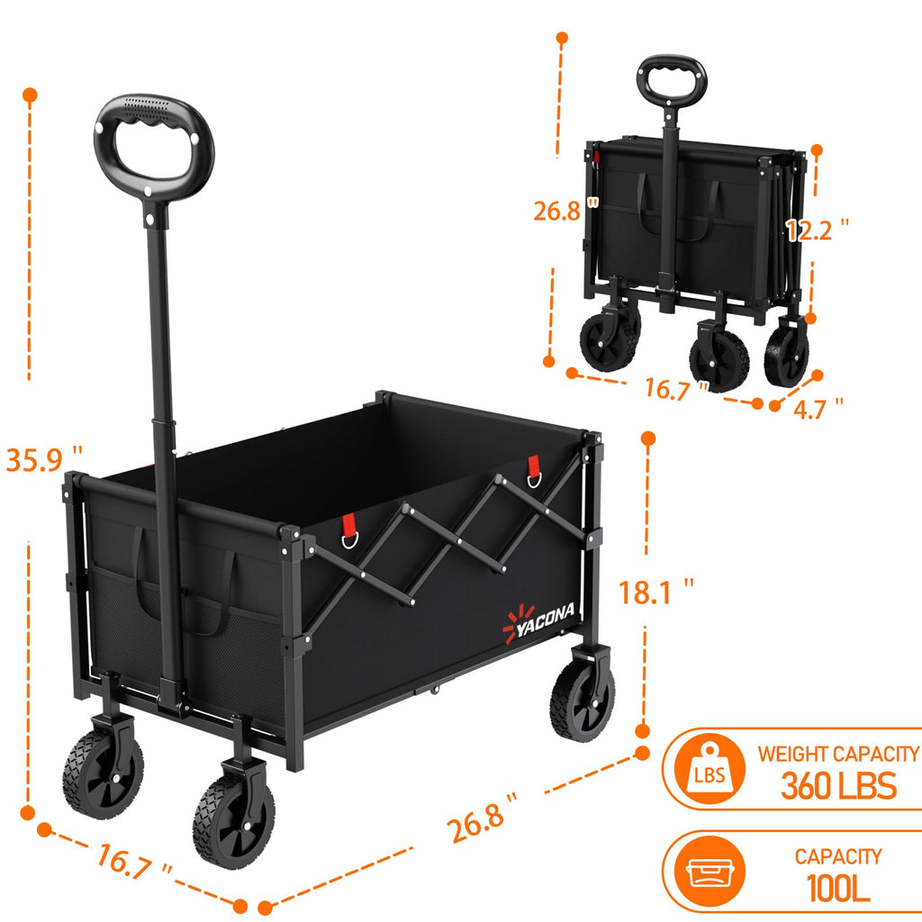 Foldable Lightweight Utility Cart with Wheels Black T54021
